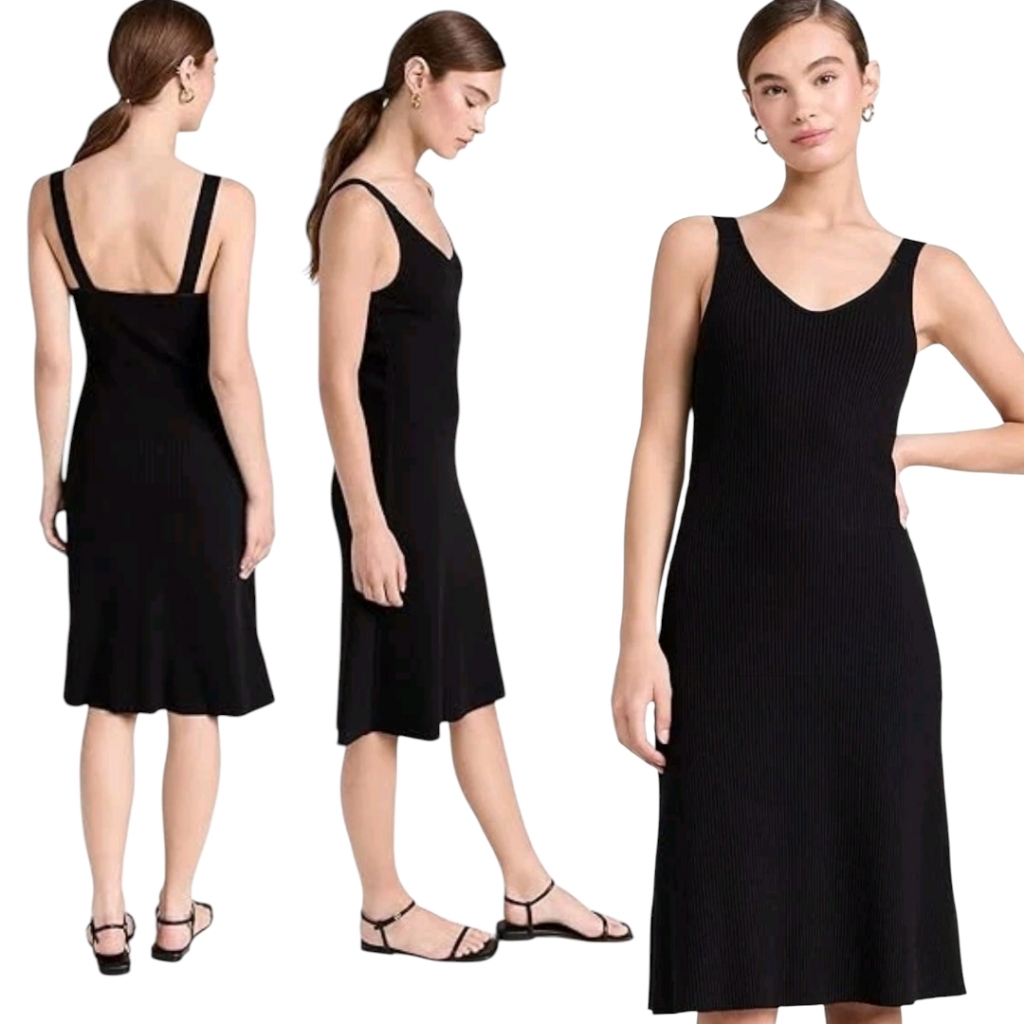 Nwt Vince Ribbed Cami Tank Midi Dress In Black Size Xl